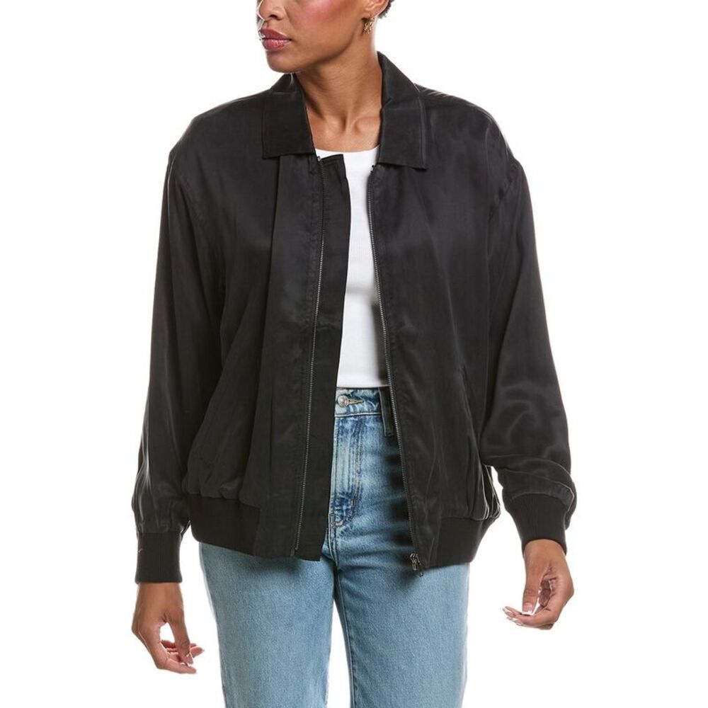 Chaser Womens  Silky Twill Johnny Zip Up Sweater